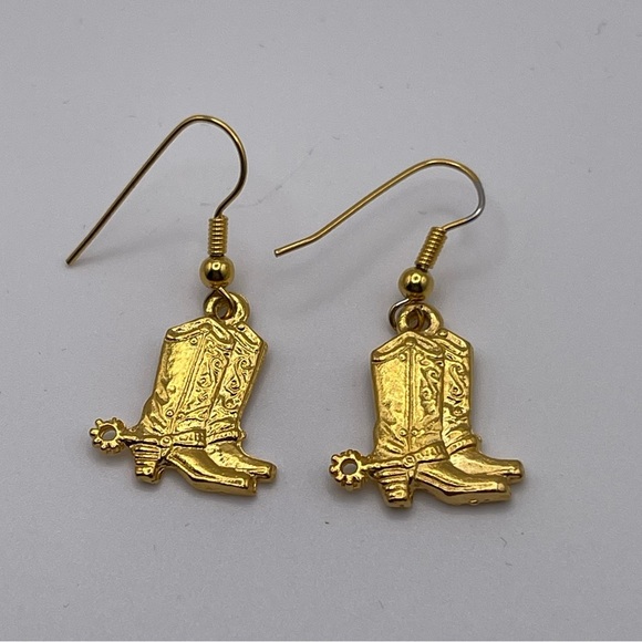 Gold Toned Cowboy Boot Earrings - Picture 1 of 2